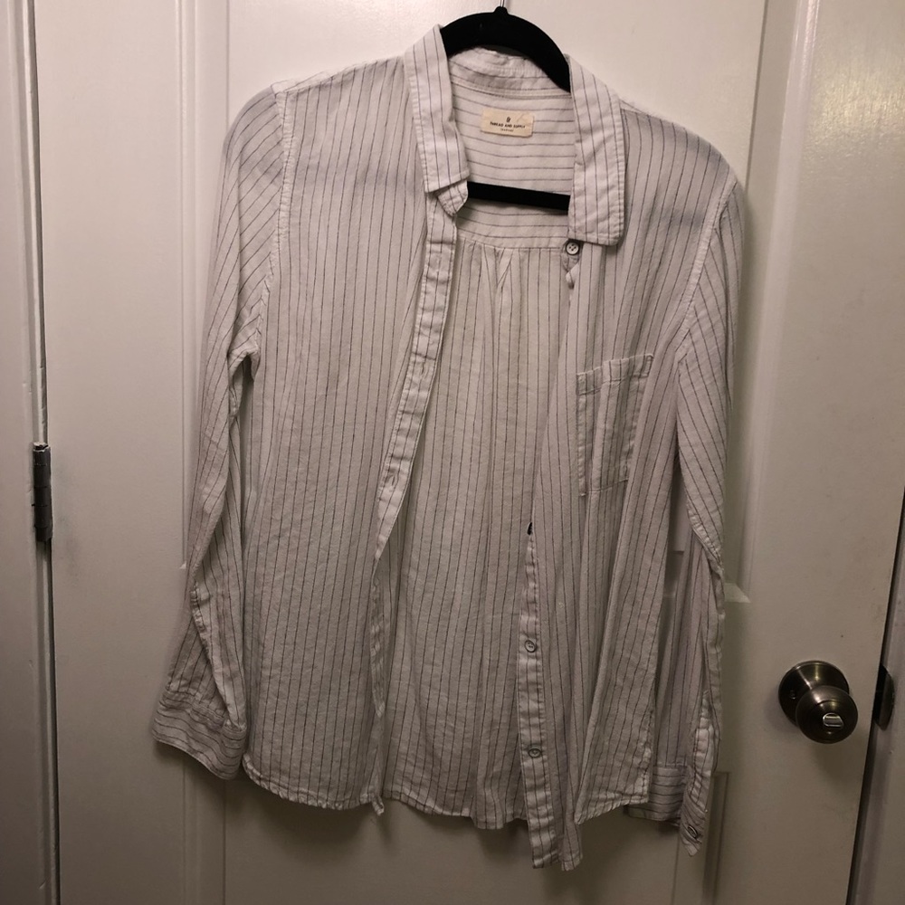 White and blue striped button down